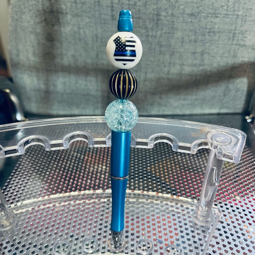 Blue police officer support bead ink pen